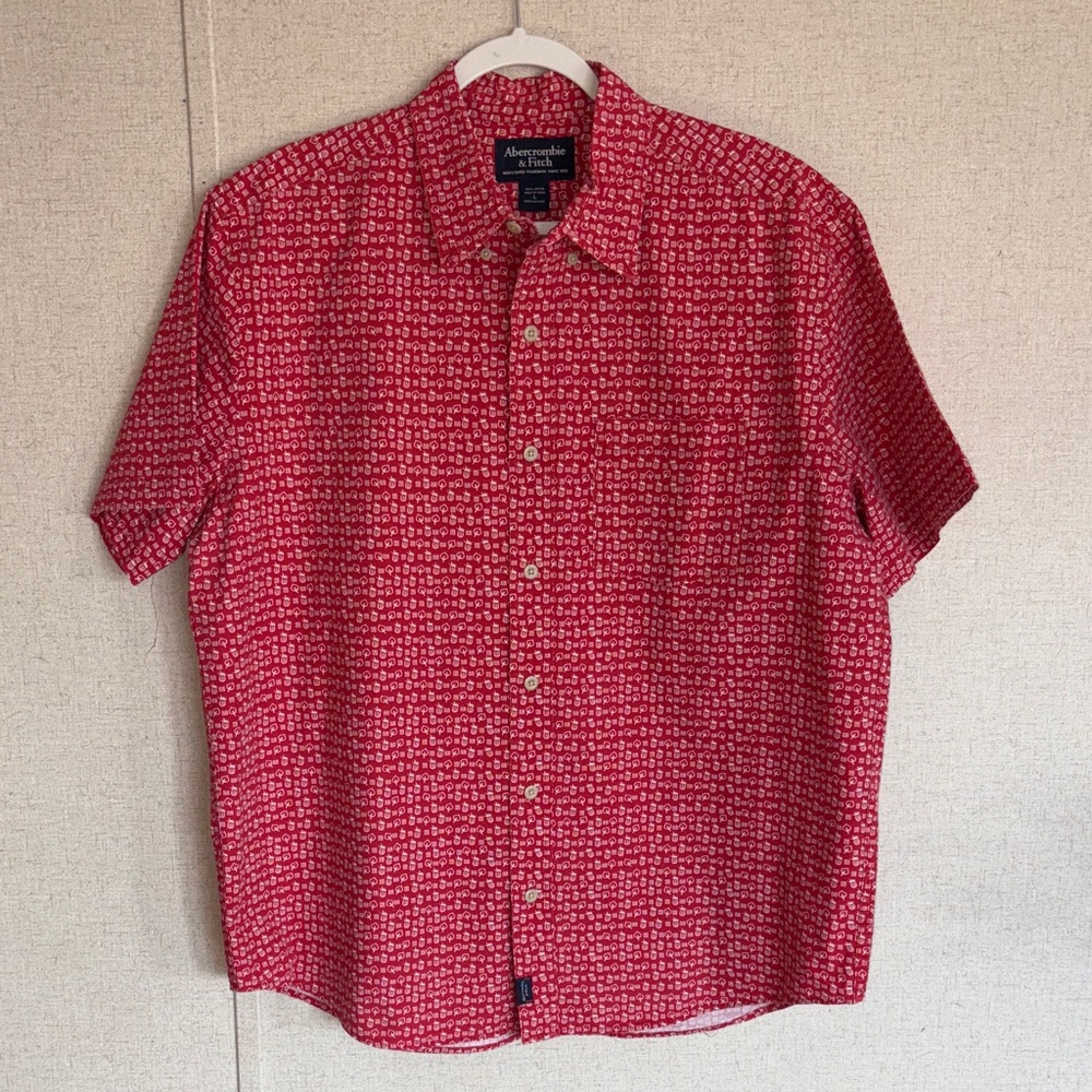 Abercrombie & Fitch Red Pineapple Print Short Sleeve Button Up Tropical Men L
